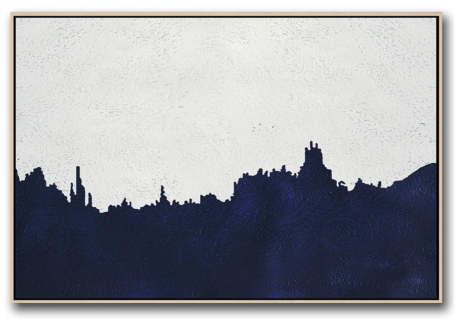 Horizontal Abstract Painting Navy Blue Minimalist Painting On Canvas - Buy Canvas Wall Art Extra Large
